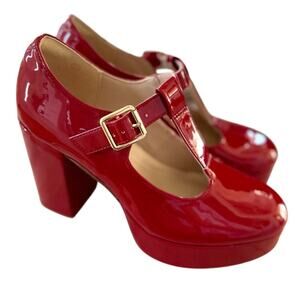 Coquette Whimsygoth Red Patent Faux Leather Mary Jane Platform Heels